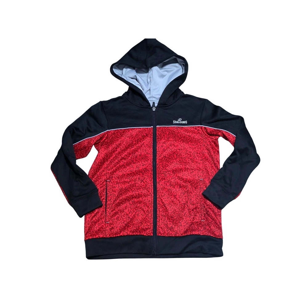 Spalding Boys Red Black Full Zip Track Jacket Hoodie Size M 10/12 SBT8041
